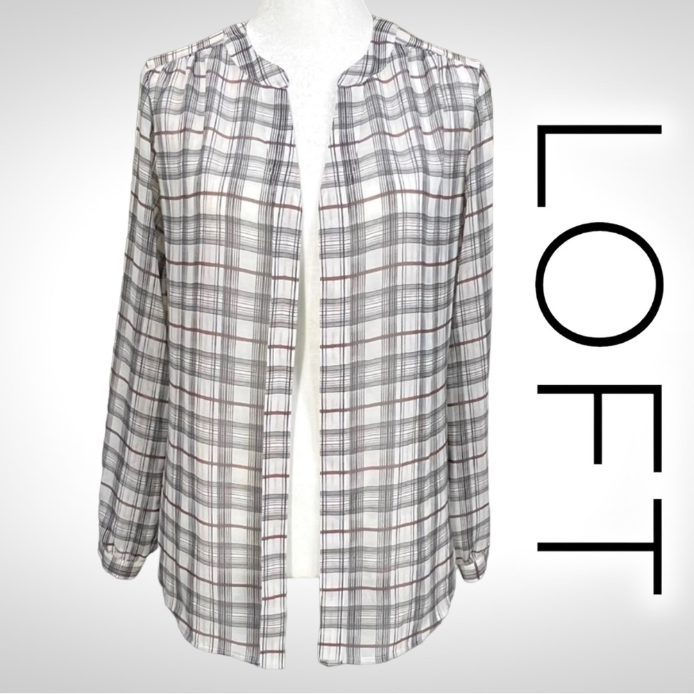 Ann Taylor Loft Petite Sheer Plaid Blouse